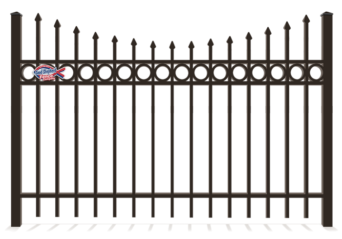 Concave decorative aluminum fencing with rings in Indianapolis Indiana